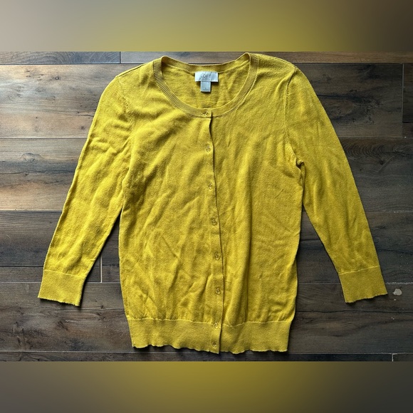 LOFT Sweaters - LOFT Mustard Yellow Cardigan Sweater Cotton Button Front Preppy Chic S
